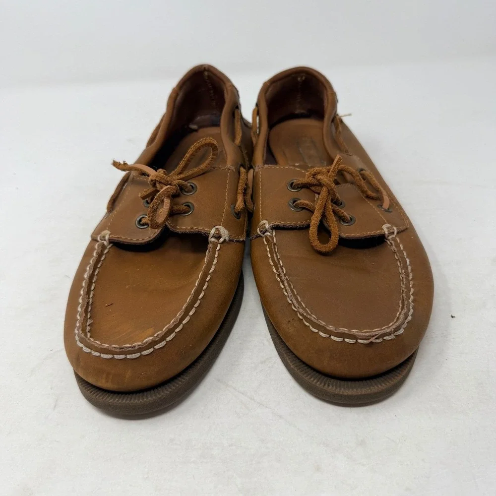 Tommy Hilfiger Mens Tan Leather Boat Shoes Nautical Loafers Size 7